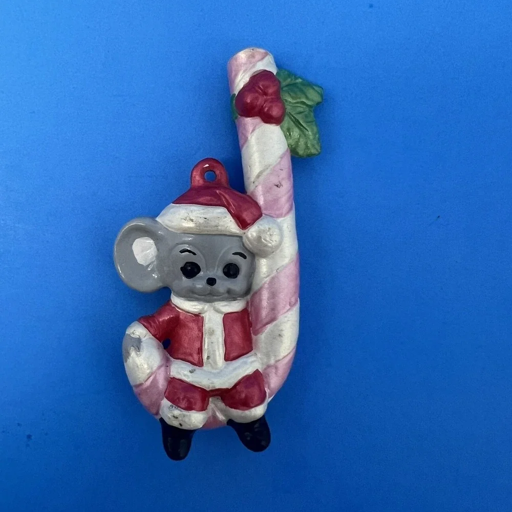 Vintage Christmas Mouse Mice Ceramic Ornaments Hand Painted Lot of 4 Collectible